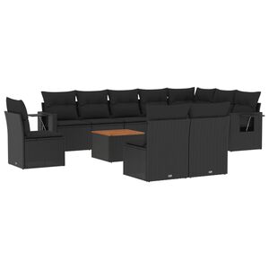 vidaXL 11-tlg. Garten-Sofagarnitur mit Kissen Schwarz Poly Rattan