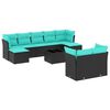 vidaXL 10-teiliges Gartensofa-Set mit Kissen, schwarzes Polyrattan