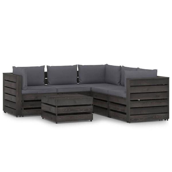 vidaXL 6-tlg. Garten-Lounge-Set mit Kissen Grau Impr&auml;gniertes Holz