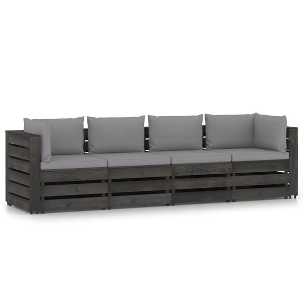 vidaXL 4-Sitzer Outdoor-Sofa mit Kissen Grau Impr&auml;gniertes Holz