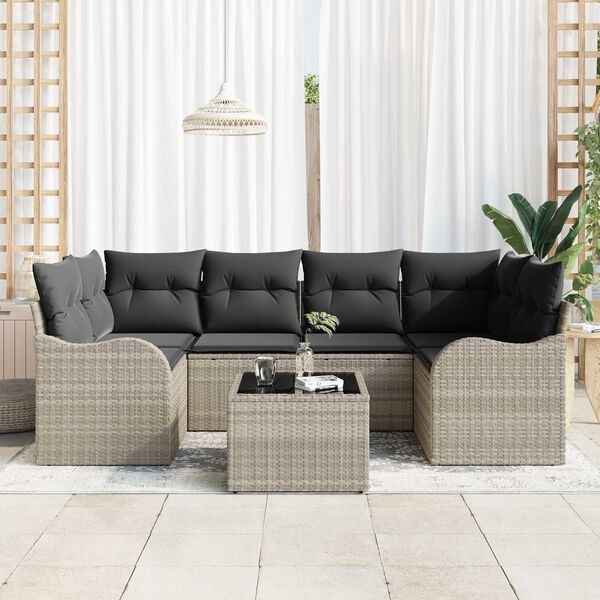 vidaXL Garten-Sofa-Set mit Kissen 7 pcs Hellgrau und Dunkelgrau