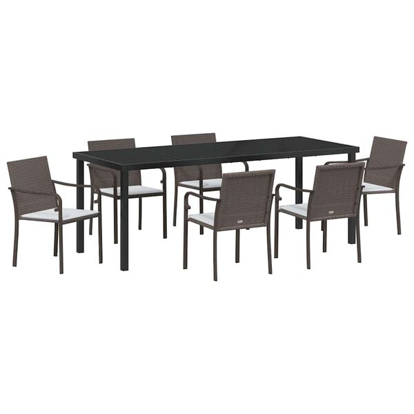vidaXL Garten Essgruppe 7 pcs Braun und Schwarz PE-Rattan