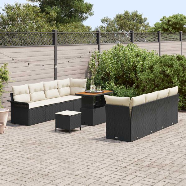 vidaXL Garten-Sofa-Set mit Kissen mit Kissen 11 pcs Schwarz und Creme