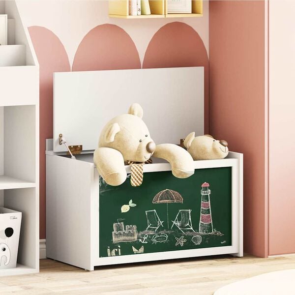 vidaXL Box mit Stauraum und Tafelvorderseite ROROS Wei&szlig; Holzwerkstoff