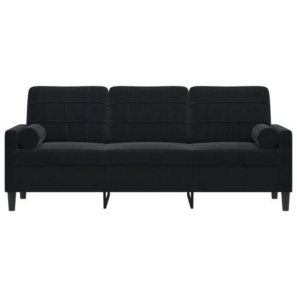vidaXL 3-Sitzer-Sofa mit Zierkissen Schwarz 180 cm Samt