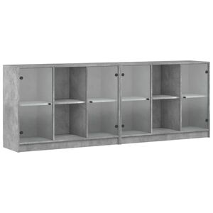 vidaXL B&uuml;cherschrank mit T&uuml;ren Betongrau 204x37x75 cm Holzwerkstoff