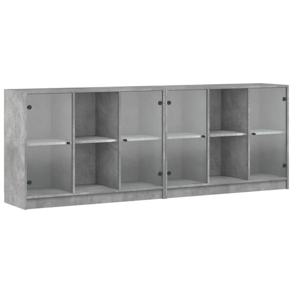 vidaXL B&uuml;cherschrank mit T&uuml;ren Betongrau 204x37x75 cm Holzwerkstoff