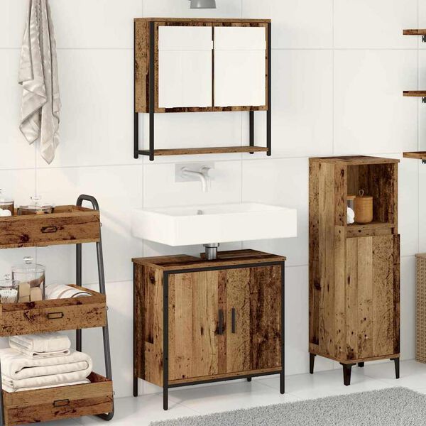 vidaXL Badezimmerm&ouml;bel-Set mit Regal mit T&uuml;r 2 pcs Braun Holzwerkstoff