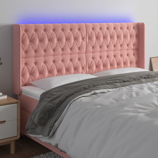 vidaXL LED Kopfteil Rosa 183x16x118/128 cm Samt