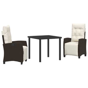 vidaXL Garten Essgruppe mit Kissen 3 pcs Braun Poly-Rattan