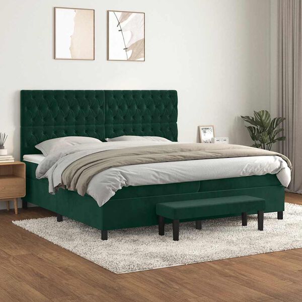 vidaXL Boxspringbett mit Matratze Dunkelgr&uuml;n 200x200 cm Samt