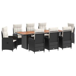 vidaXL Outdoortisch-Set 9 stk. Schwarz und Cremewei&szlig; Poly-Rattan