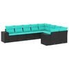 vidaXL 9-teiliges Gartensofa-Set mit Kissen, schwarzes Polyrattan