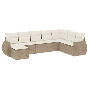 vidaXL 8-tlg. Garten-Sofagarnitur mit Kissen Beige Poly Rattan