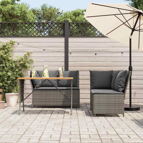 vidaXL 3-tlg. Garten-Sofagarnitur mit Kissen Grau Poly Rattan