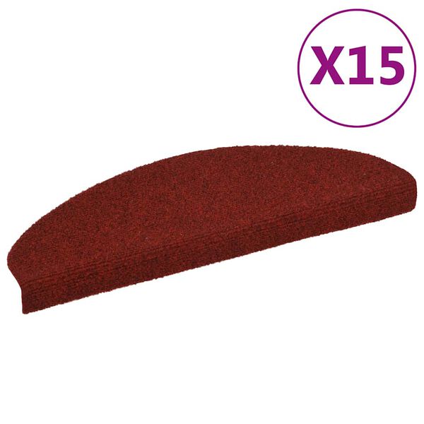 vidaXL 15-tlg Selbstklebende Treppenmatten Nadelvlies 65x21x4cm Rot