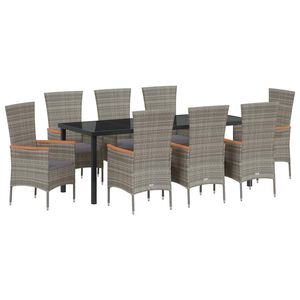 vidaXL Garten Essgruppe 9 pcs Grau Pulverbeschichteter Stahl
