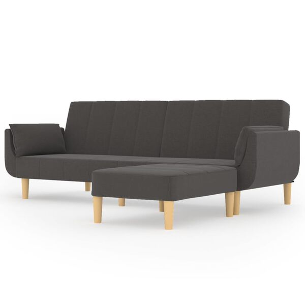 vidaXL Schlafsofa 2-Sitzer mit Hocker & Zwei Kissen Dunkelgrau Stoff