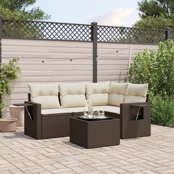 vidaXL 5-tlg. Garten-Sofagarnitur mit Kissen Braun Poly Rattan