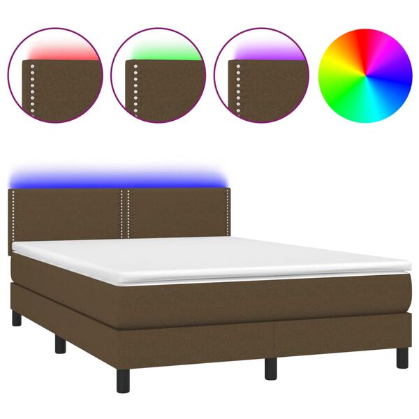vidaXL Boxspringbett mit Matratze & LED Dunkelbraun 140x190 cm Stoff