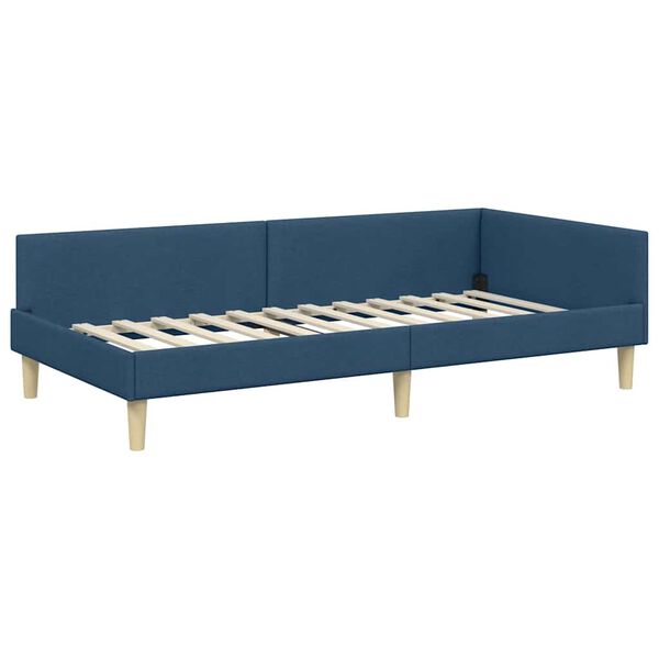 vidaXL Eckbettgestell mit Kopfteil Blau 90 x 190 cm Stoff