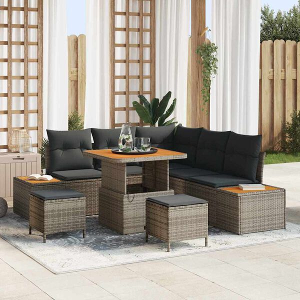 vidaXL Garten-Sofa-Set mit Kissen mit Speicher Grau Poly Rattan