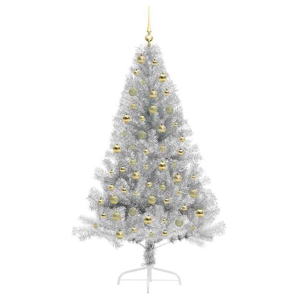 vidaXL K&uuml;nstlicher vorbeleuchteter Weihnachtsbaum Silber 180 cm PET