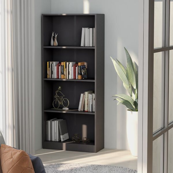 vidaXL B&uuml;cherregal 4 F&auml;cher Hochglanz-Grau 60x24x142 cm Holzwerkstoff