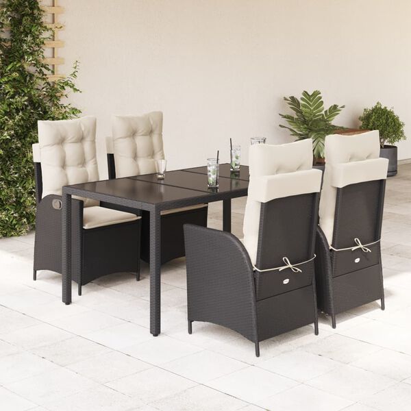 vidaXL 5-tlg. Garten-Essgruppe mit Kissen Schwarz Poly Rattan