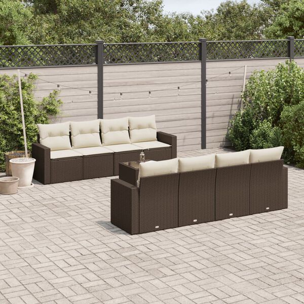 vidaXL 9-tlg. Garten-Sofagarnitur mit Kissen Braun Poly Rattan