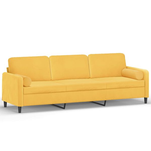 vidaXL 3-Sitzer-Sofa mit Kissen Hellgelb 210 cm Samt