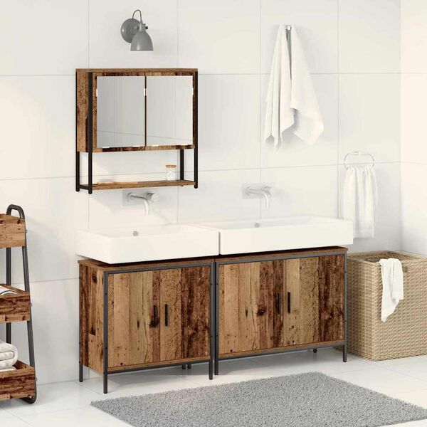 vidaXL Badezimmerm&ouml;bel-Set mit Regal mit T&uuml;r 3 pcs Braun Holzwerkstoff