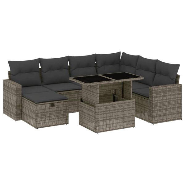 vidaXL 8-tlg. Garten-Sofagarnitur mit Kissen Grau Poly Rattan