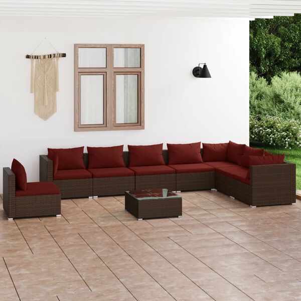vidaXL 9-tlg. Garten-Lounge-Set mit Kissen Poly Rattan Braun