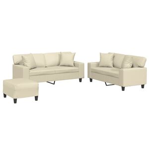 vidaXL 3-tlg. Sofagarnitur mit Kissen Creme Kunstleder