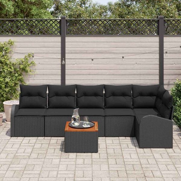 vidaXL Gartensofa-set mit Kissen 7 pcs Schwarz Poly-Rattan