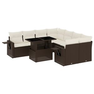 vidaXL 9-tlg. Garten-Sofagarnitur mit Kissen Braun Poly Rattan
