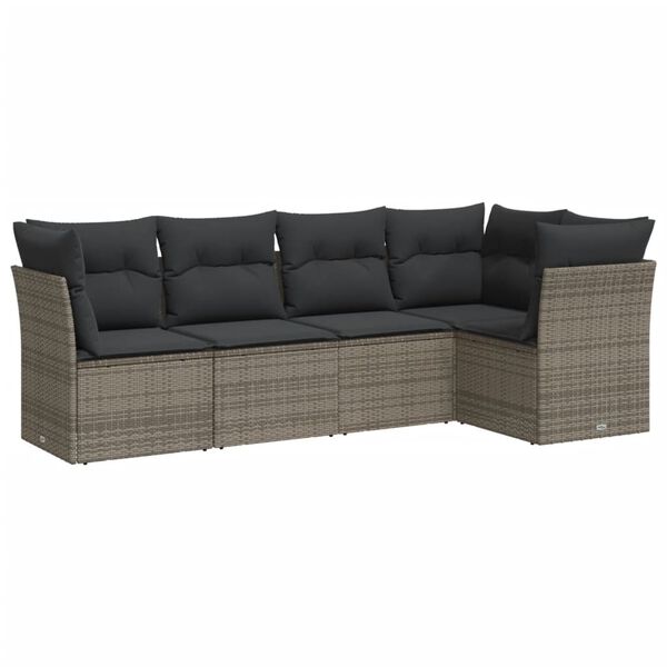 vidaXL 5-tlg. Garten-Sofagarnitur mit Kissen Grau Poly Rattan