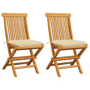 vidaXL Klappst&uuml;hle mit cremewei&szlig;en Kissen, 2 St&uuml;ck, Massivholz Teakholz