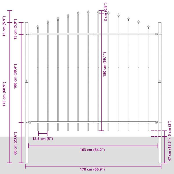 vidaXL Gartenzaun Woerden mit Speerspitze Stahl 170 x 150 cm Schwarz