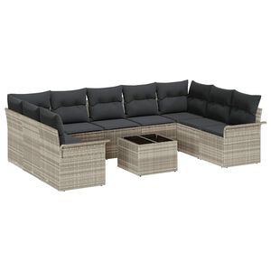 vidaXL Gartensofa-set 10 stk. Hellgrau Poly-Rattan