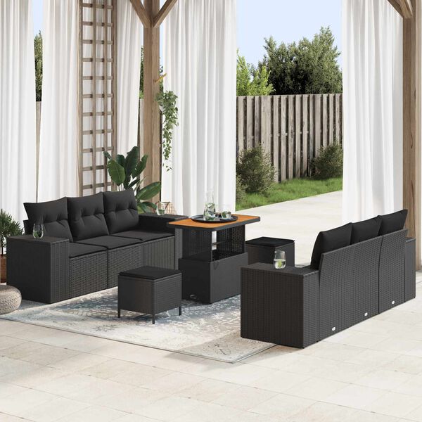 vidaXL Gartensofa-set mit Kissen 9 pcs Schwarz Poly Rattan