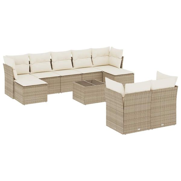 vidaXL 10-tlg. Garten-Sofagarnitur mit Kissen Beige Poly Rattan