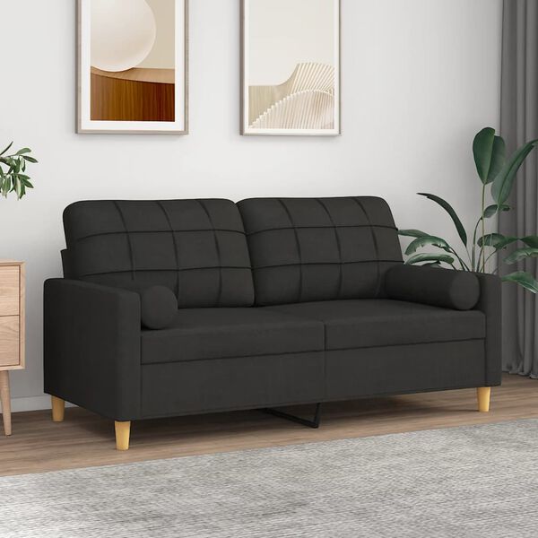 vidaXL 2-Sitzer-Sofa mit Zierkissen Schwarz 140 cm Stoff
