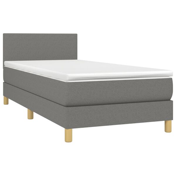 vidaXL Boxspringbett mit Matratze & LED Dunkelgrau 90x190 cm Stoff