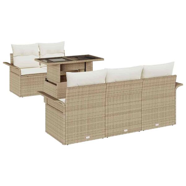 vidaXL Gartensofa-set mit Kissen mit Speicher 6 pcs Beige Poly Rattan