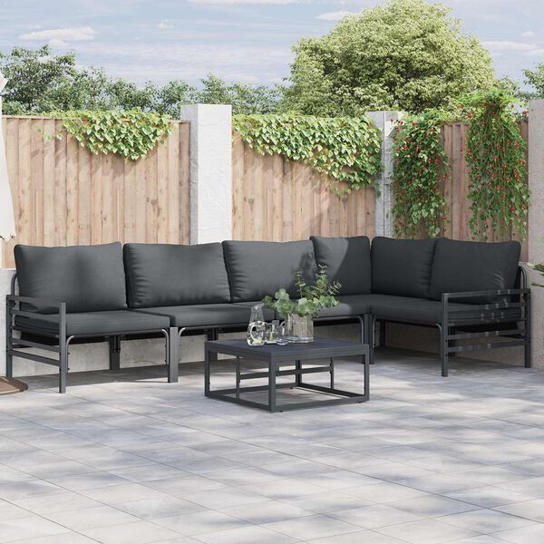 vidaXL Gartensofa-set mit Kissen 6 pcs Schwarz Stahl