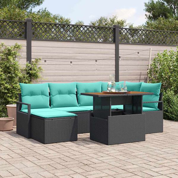 vidaXL Garten Essgruppe mit Kissen 7 pcs Schwarz und Teal