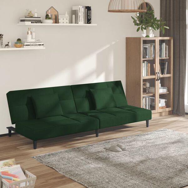vidaXL Schlafsofa 2-Sitzer mit 2 Kissen Dunkelgr&uuml;n Samt