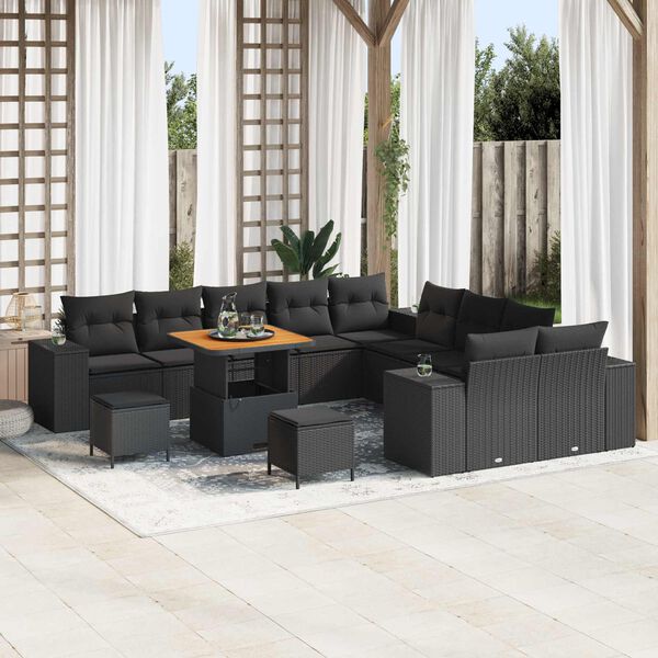 vidaXL Gartensofa-set mit Kissen 13 pcs Schwarz Poly-Rattan